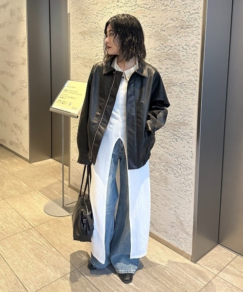 Aunt Marie's（アントマリーズ）の「フェイクレザーオーバーブルゾン（ブルゾン・レディース・ブラック・FREE）」の3枚目の写真