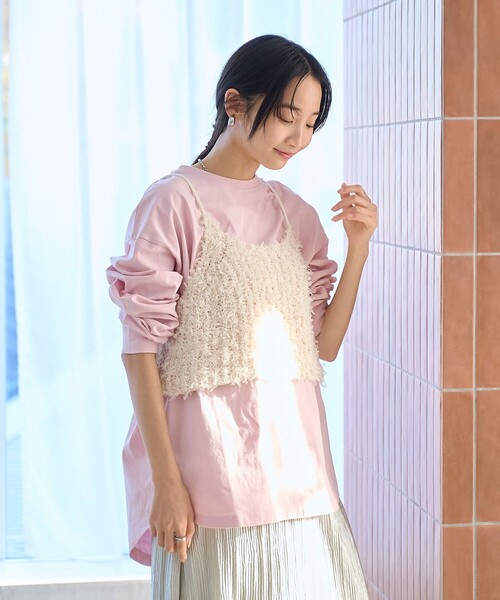 coen（コーエン）の「リボンヤーンニットキャミビスチェ（キャミソール・レディース・ブラック/オフホワイト・FREE）」の4枚目の写真