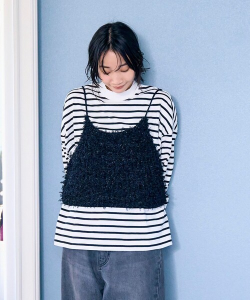 coen（コーエン）の「リボンヤーンニットキャミビスチェ（キャミソール・レディース・ブラック/オフホワイト・FREE）」の9枚目の写真