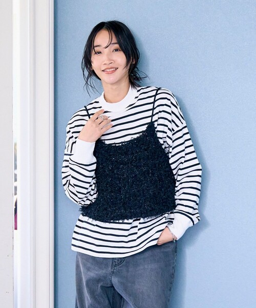 coen（コーエン）の「リボンヤーンニットキャミビスチェ（キャミソール・レディース・ブラック/オフホワイト・FREE）」の10枚目の写真