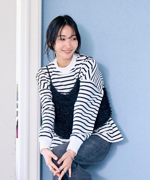 coen（コーエン）の「リボンヤーンニットキャミビスチェ（キャミソール・レディース・ブラック/オフホワイト・FREE）」の11枚目の写真