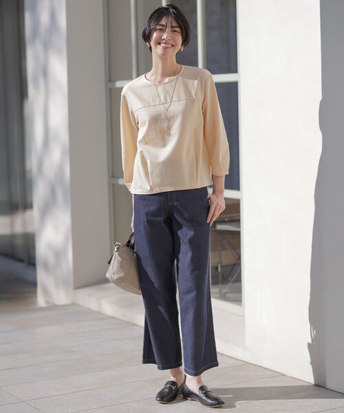 J.PRESS Ladies(J.プレス レディス)の「【洗える】5ozバージラコンパクト デニム セミワイドパンツ(デニムパンツ・レディース・ダルブルー系/ネイビー系・XS/XXS/S)」の7枚目の写真
