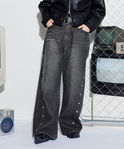 MSG（エムエスジー）の「12ozヴィンテージ加工カーブリベットバギーカーブデニム【UNISEX】（デニムパンツ・メンズ・ブラック/ブルー/ブラウン/レッド・S/M/L/XL）」の5枚目の写真