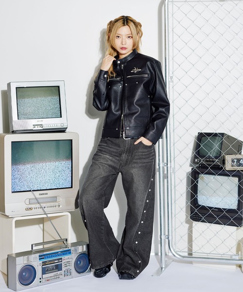 MSG（エムエスジー）の「12ozヴィンテージ加工カーブリベットバギーカーブデニム【UNISEX】（デニムパンツ・メンズ・ブラック/ブルー/ブラウン/レッド・S/M/L/XL）」の9枚目の写真