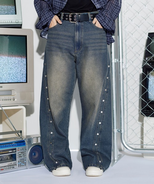 MSG（エムエスジー）の「12ozヴィンテージ加工カーブリベットバギーカーブデニム【UNISEX】（デニムパンツ・メンズ・ブラック/ブルー/ブラウン/レッド・S/M/L/XL）」の20枚目の写真