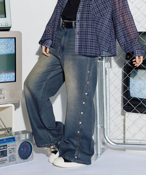 MSG（エムエスジー）の「12ozヴィンテージ加工カーブリベットバギーカーブデニム【UNISEX】（デニムパンツ・メンズ・ブラック/ブルー/ブラウン/レッド・S/M/L/XL）」の22枚目の写真