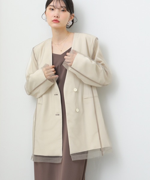 シャルレノーカラージャケットＬＬ シャルレ ノーカラー ジャケット L〜LL