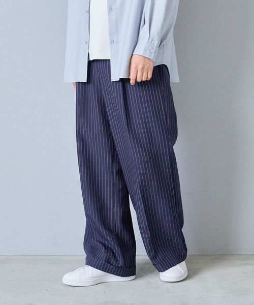 typro ネイビーストライプ ワイドレッグスラックス typro ネイビーストライプ ワイドレッグスラックス ストライプワイド