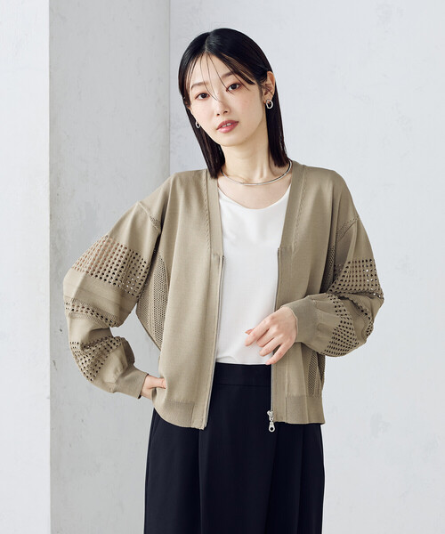 COMME CA ISM(コムサイズム)の「スクエアメッシュ ブルゾン / セットアップ対応(ブルゾン・レディース・ブラック/オリーブ・FREE)」の12枚目の写真
