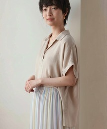 後ボタン スキッパーシフォンブラウス