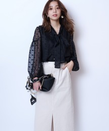 【mi】美品】JUSGLITTY シアードットボウタイブラウス Sサイズ mi様専用】美品】JUSGLITTY シアードットボウタイブラウス S