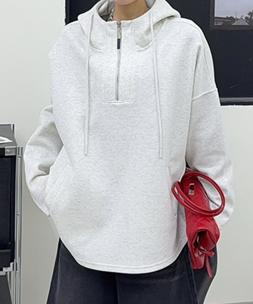 aimoha(アイモハ)の「オーバーサイズハーフジップフーディ(パーカー・レディース・ブラック/ダークグレー/杢グレー/ピンク・FREE)」の3枚目の写真