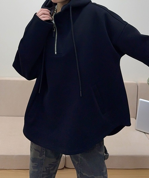 aimoha(アイモハ)の「オーバーサイズハーフジップフーディ(パーカー・レディース・ブラック/ダークグレー/杢グレー/ピンク・FREE)」の2枚目の写真