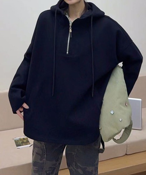 aimoha(アイモハ)の「オーバーサイズハーフジップフーディ(パーカー・レディース・ブラック/ダークグレー/杢グレー/ピンク・FREE)」の6枚目の写真