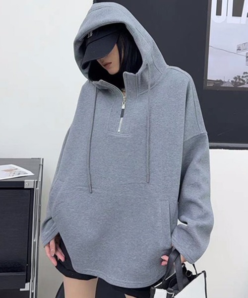 aimoha(アイモハ)の「オーバーサイズハーフジップフーディ(パーカー・レディース・ブラック/ダークグレー/杢グレー/ピンク・FREE)」の11枚目の写真