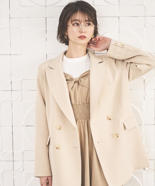 AND COUTURE（アンドクチュール）の「ダブルブレストオーバージャコット（テーラードジャケット・レディース・ライトグレー/ブラック/ベージュ・FREE）」の3枚目の写真