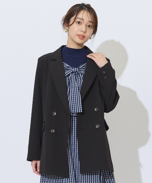 AND COUTURE（アンドクチュール）の「ダブルブレストオーバージャコット（テーラードジャケット・レディース・ライトグレー/ブラック/ベージュ・FREE）」の2枚目の写真