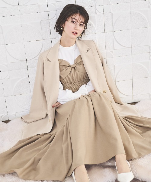 AND COUTURE（アンドクチュール）の「ダブルブレストオーバージャコット（テーラードジャケット・レディース・ライトグレー/ブラック/ベージュ・FREE）」の10枚目の写真