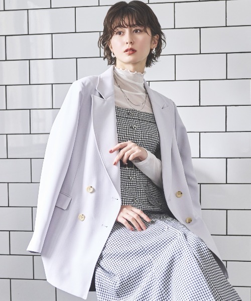 AND COUTURE（アンドクチュール）の「ダブルブレストオーバージャコット（テーラードジャケット・レディース・ライトグレー/ブラック/ベージュ・FREE）」の12枚目の写真