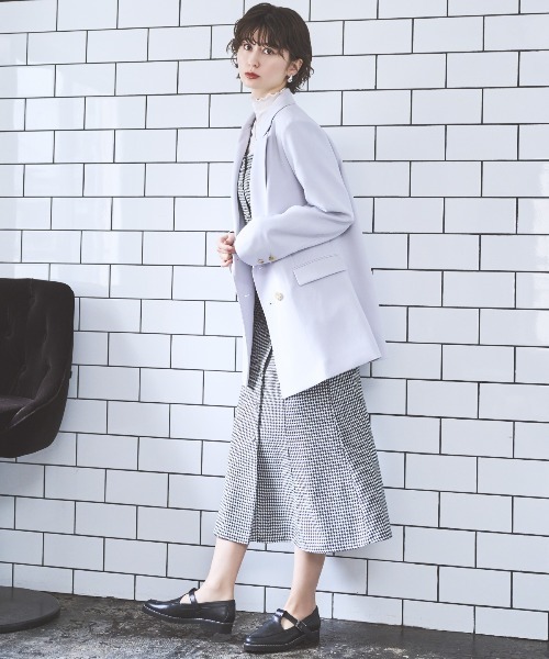 AND COUTURE（アンドクチュール）の「ダブルブレストオーバージャコット（テーラードジャケット・レディース・ライトグレー/ブラック/ベージュ・FREE）」の14枚目の写真