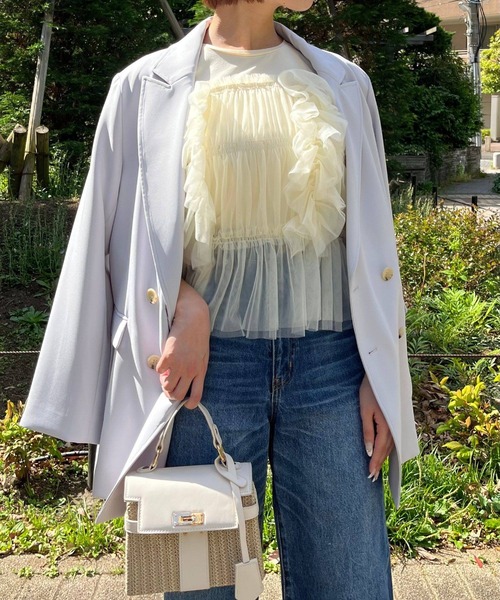 AND COUTURE（アンドクチュール）の「ダブルブレストオーバージャコット（テーラードジャケット・レディース・ライトグレー/ブラック/ベージュ・FREE）」の5枚目の写真