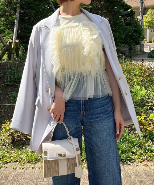 AND COUTURE（アンドクチュール）の「ダブルブレストオーバージャコット（テーラードジャケット・レディース・ライトグレー/ブラック/ベージュ・FREE）」の8枚目の写真