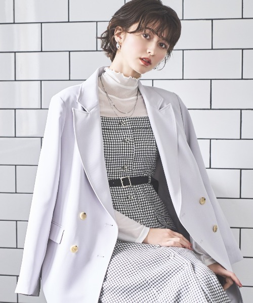 AND COUTURE（アンドクチュール）の「ダブルブレストオーバージャコット（テーラードジャケット・レディース・ライトグレー/ブラック/ベージュ・FREE）」の4枚目の写真