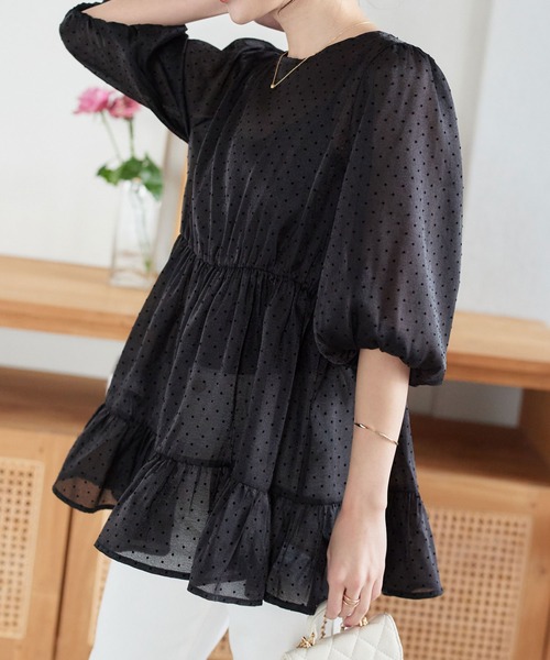 KOBE LETTUCE(コウベレタス)の「シアードットティアードブラウス(シャツ/ブラウス・レディース・ホワイト/ブラック/ベージュ・M)」の7枚目の写真
