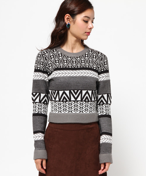 SLY（スライ）の「STRATUMジャガード MG TOPS（ニット/セーター・レディース・ワインレッド/ブラック・2/1）」の3枚目の写真