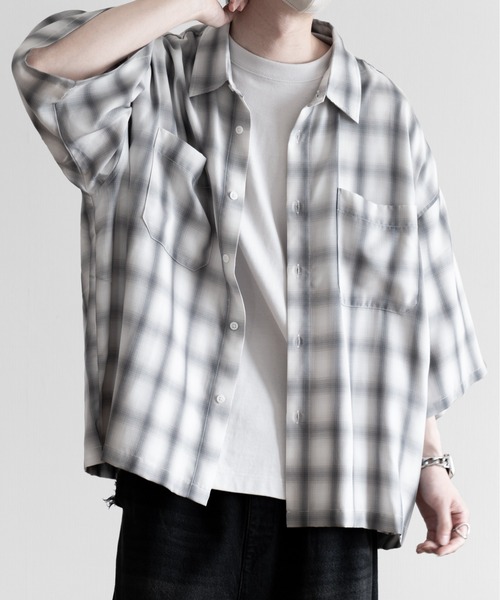 RUUBON(ルーボン)の「【RUUBON】double pocket box shirt / ダブルポケットボックスシャツ(シャツ/ブラウス・メンズ・ブラック系1/グレー系1/ブルー系1/チャコールグレー・S/M/L)」の4枚目の写真