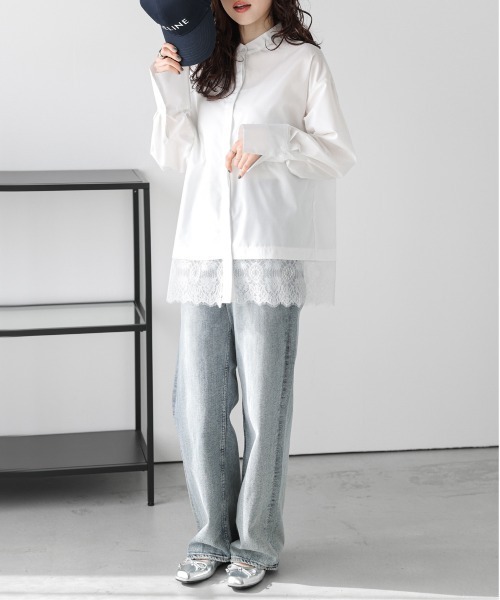 AMELY（エミリー）の「レースヘム シャツブラウス（シャツ/ブラウス・レディース・ブラック/ホワイト・フリー）」の6枚目の写真