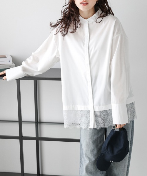 AMELY（エミリー）の「レースヘム シャツブラウス（シャツ/ブラウス・レディース・ブラック/ホワイト・フリー）」の4枚目の写真