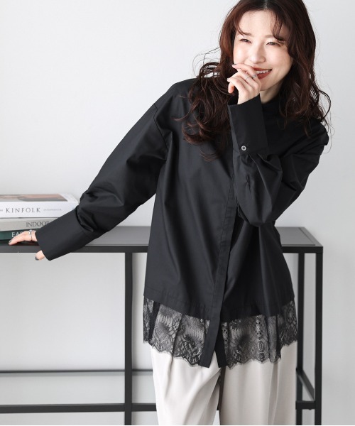 AMELY（エミリー）の「レースヘム シャツブラウス（シャツ/ブラウス・レディース・ブラック/ホワイト・フリー）」の10枚目の写真