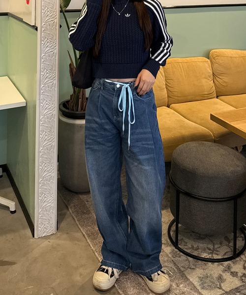 napinna maison(ナピナメゾン)の「【napinna maison×HIINA】カラーステッチデニムパンツ(デニムパンツ・レディース・ブラック/ブルー/インディゴブルー・L/M)」の19枚目の写真