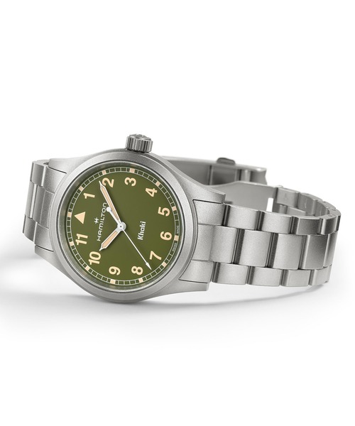 HAMILTON（ハミルトン）の「HAMILTON [ハミルトン] 腕時計 Khaki Field （カーキ フィールド）  クオーツ 38MM グリーン×シルバー（アナログ腕時計・メンズ・グリーン・FREE）」の5枚目の写真