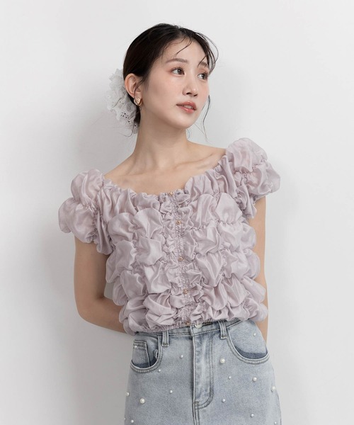 RANDA（ランダ）の「シャーリングオフショルトップス（シャツ/ブラウス