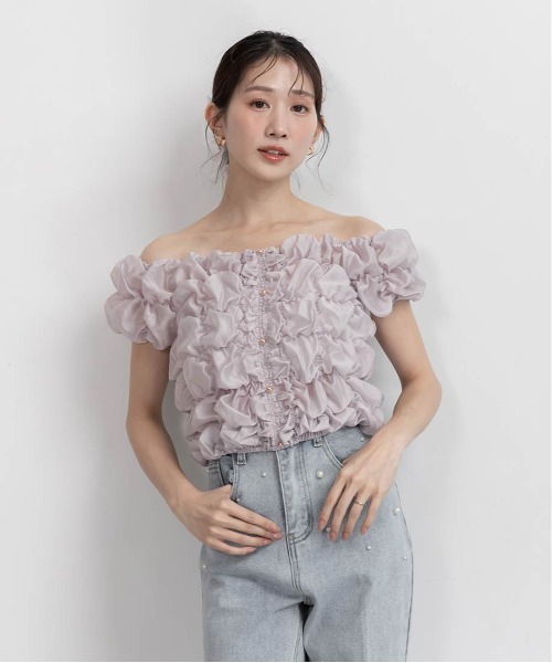 RANDA（ランダ）の「シャーリングオフショルトップス（シャツ/ブラウス