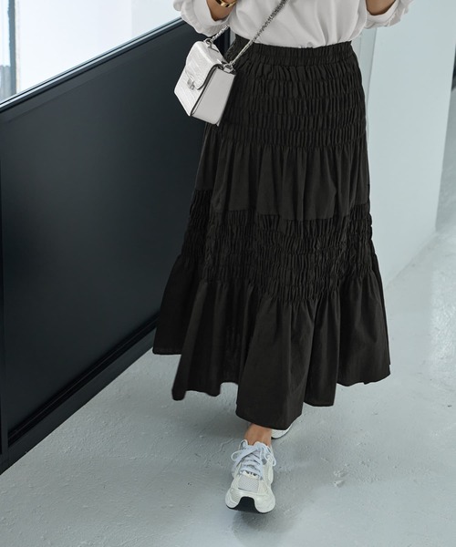 STYLE DELI（スタイルデリ）の「コットンシャーリングスカート（スカート・レディース・ブラック/グレー系その他/ホワイト・FREE）」の3枚目の写真