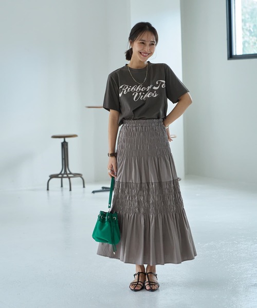 STYLE DELI（スタイルデリ）の「コットンシャーリングスカート（スカート・レディース・ブラック/グレー系その他/ホワイト・FREE）」の4枚目の写真