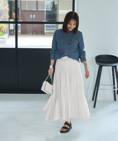 STYLE DELI（スタイルデリ）の「コットンシャーリングスカート（スカート・レディース・ブラック/グレー系その他/ホワイト・FREE）」の9枚目の写真