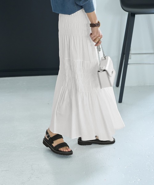 STYLE DELI（スタイルデリ）の「コットンシャーリングスカート（スカート・レディース・ブラック/グレー系その他/ホワイト・FREE）」の10枚目の写真