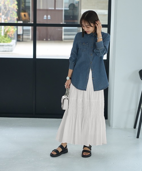 STYLE DELI（スタイルデリ）の「コットンシャーリングスカート（スカート・レディース・ブラック/グレー系その他/ホワイト・FREE）」の11枚目の写真