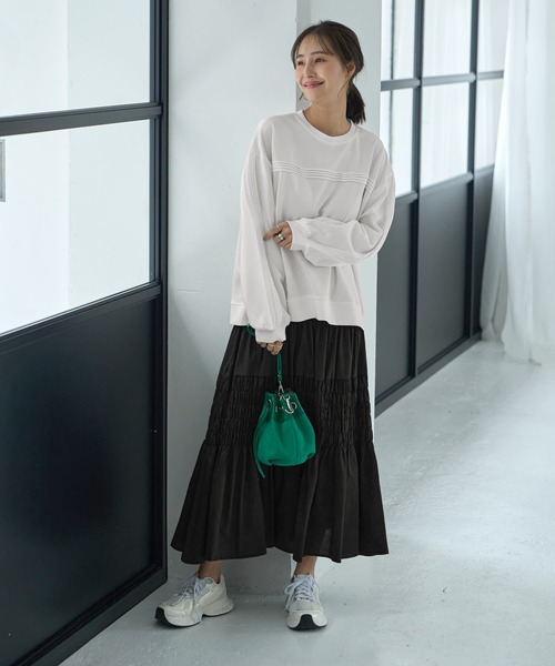 STYLE DELI（スタイルデリ）の「コットンシャーリングスカート（スカート・レディース・ブラック/グレー系その他/ホワイト・FREE）」の12枚目の写真