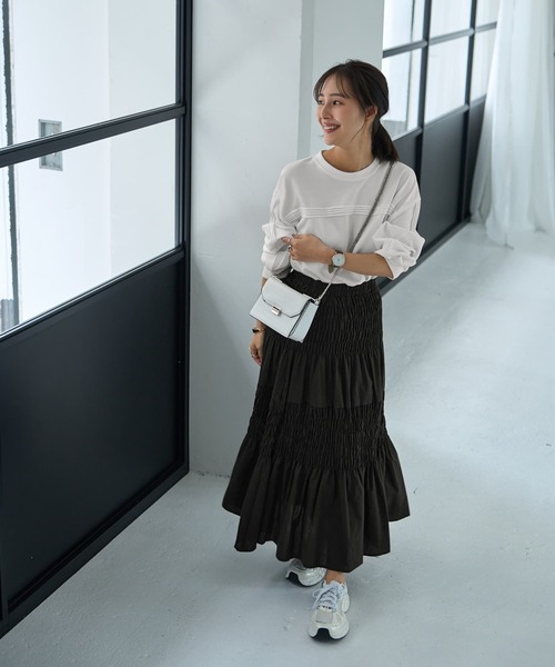 STYLE DELI（スタイルデリ）の「コットンシャーリングスカート（スカート・レディース・ブラック/グレー系その他/ホワイト・FREE）」の15枚目の写真