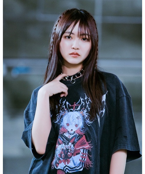 TRAVAS TOKYO(トラバス トウキョウ)の「『TRAVAS TOKYO/トラバス トーキョー』イラストプリント加工Tシャツ(Tシャツ/カットソー・レディース・チャコールグレー/ブラック・FREE)」の9枚目の写真