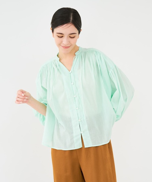 collex（コレックス）の「リボン&ギャザーブラウス（シャツ/ブラウス・レディース・オフホワイト/ダークネイビー/エメラルド・フリー）」の3枚目の写真