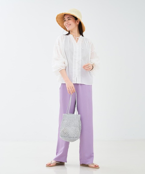 collex（コレックス）の「リボン&ギャザーブラウス（シャツ/ブラウス・レディース・オフホワイト/ダークネイビー/エメラルド・フリー）」の8枚目の写真