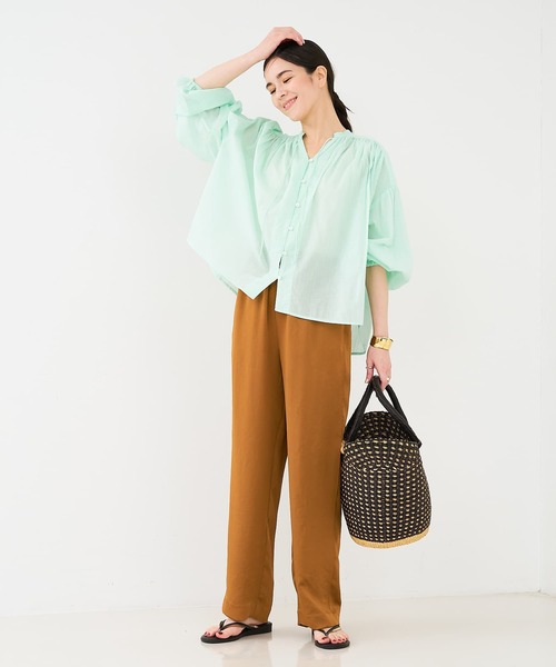 collex（コレックス）の「リボン&ギャザーブラウス（シャツ/ブラウス・レディース・オフホワイト/ダークネイビー/エメラルド・フリー）」の13枚目の写真