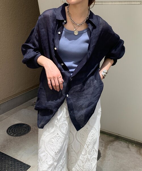 DouDou（ドゥドゥ）の「リネンビッグシャツ（シャツ/ブラウス・レディース・ベージュ系その他/ブラック系その他/ネイビー/ベージュ/ホワイト・FREE）」の5枚目の写真