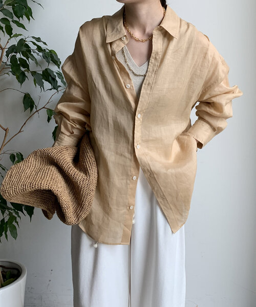 DouDou（ドゥドゥ）の「リネンビッグシャツ（シャツ/ブラウス・レディース・ベージュ系その他/ブラック系その他/ネイビー/ベージュ/ホワイト・FREE）」の7枚目の写真